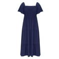 thumbnail image 4 of WIZUTIZ Womens Summer Dress Trendy Plus Size A Line Dress Smocked Ruffled Solid Sun Dresses 1/4 Sleeve U Neck Vacation Dress for Teen Girls Maxi Dress Thin Dress Blue, 4 of 5