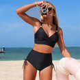 thumbnail image 6 of QURATI Swimwear Womens High Waisted Bikini Sets Swimsuits Crisscross Tie Back Bathing Suit Black L, 6 of 7