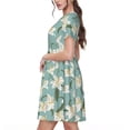 thumbnail image 2 of Rateoe Lilies Flowers Pattern Women’s Short Sleeve Dress – Casual Elegant Summer A-Line Dress for Everyday Wear, 2 of 6