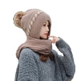 thumbnail image 2 of Idoravan Womens Winter Beanie Hat Scarf Set Integrated Ear Protection Windproof Cap Scarf 2 In 1 Winter Warm Knitted Hat Scarf Khaki, 2 of 4