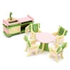 Wood Family Doll Dollhouse Furniture Set, Pink Miniature Kitchen/Guest Room/Bathroom/Bedroom House Furniture Dollhouse Decoration accessories Kids Toy Gift,Kitchen color