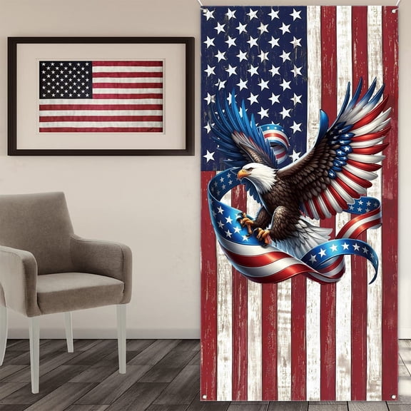 BOBOMOTI 4th of July Banner Decoration Independence Day Memorial Day Door Cover Patriotic Veterans Day Party Supplies