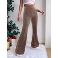 thumbnail image 5 of Women'S Velvet Elastic Waist Flare Leg Palazzo Long Pants Trousers Khaki M, 5 of 9