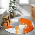 thumbnail image 4 of Burnt Orange Grey Round Rugs 4ft, Oil Painting Smear Modern Abstract Art Non Slip Washable Rug Runner, Low Pile Indoor Floor Carpet Mat Bathroom Rugs for Living Room, Bedroom, Kids Room, 4 of 9