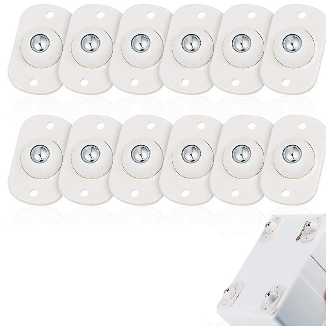 (12 piezas, blancas) Ruedas giratorias autoadhesivas Mini ruedas giratorias Pasta de acero inoxidable Rueda universal Rotación de 360 grados Polea adhesiva para contenedores Bottom