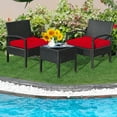 thumbnail image 3 of Gymax 3PCS Patio Rattan Conversation Furniture Set Outdoor Yard w/ Red Cushions, 3 of 10