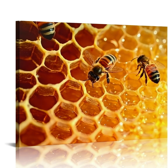 Autua Bees Honeycomb Honey Cells Canvas Prints Wall Art for Living Room Bedroom Home Office Decor 20x16in