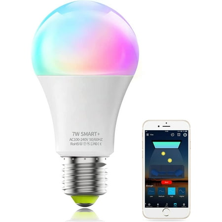 

Smart Light Bulb WiFi & Bluetooth 5.0 Compatible with Alexa & Google Home Dimmable Music Sync Schedules A19/E26 7W LED Color Changing Light Bulb RGBCW Smart Home Lighting UL Certified