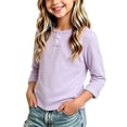 thumbnail image 2 of hotojiny Little Girls Long Sleeve Shirts Comfy Soft Crewneck Plain Kids Tops Boys Fitted Casual Undershirts(Purple,1-2 Years), 2 of 6