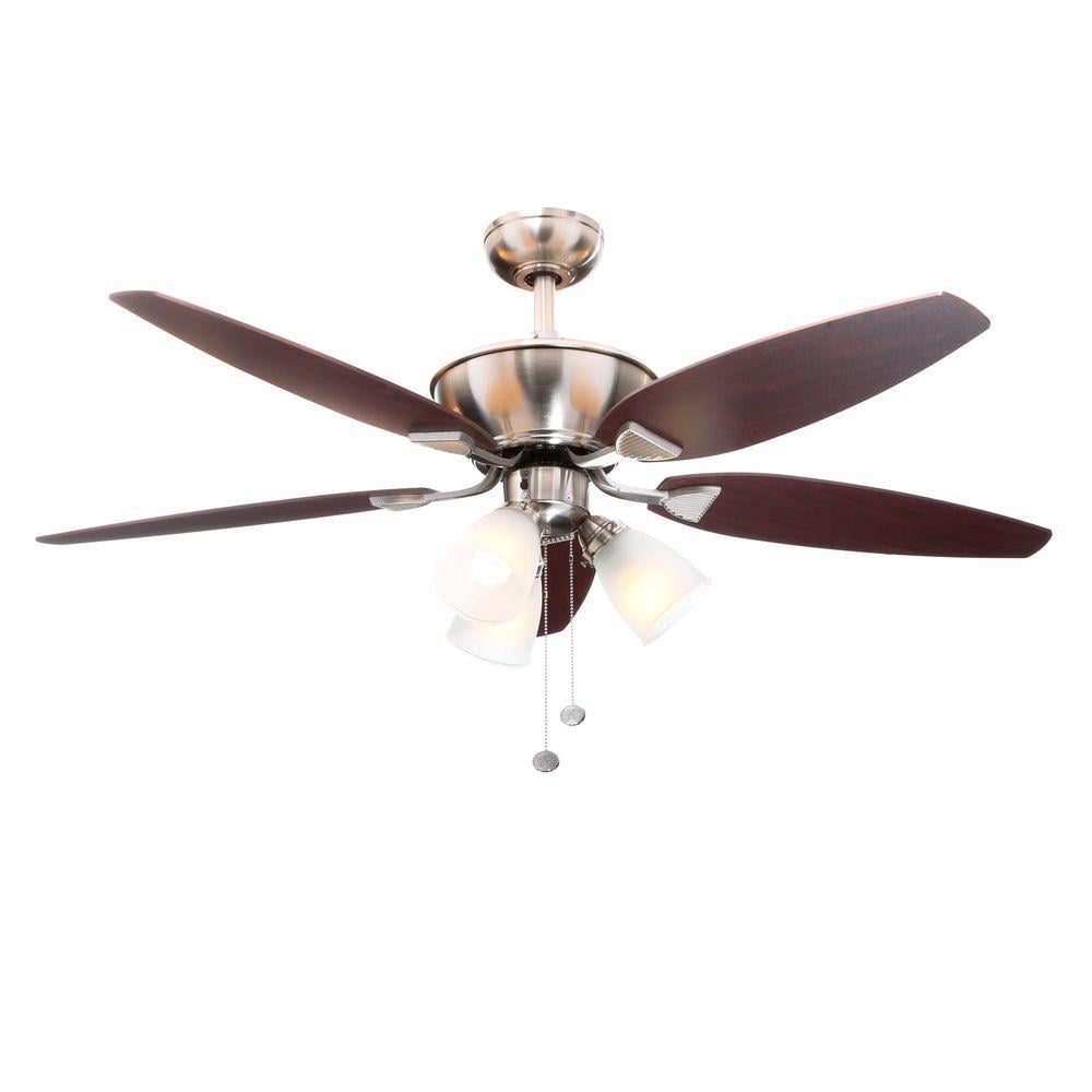 Indoor Brushed Nickel Ceiling Fan with Light Kit Hampton Bay Carrolton 52 in