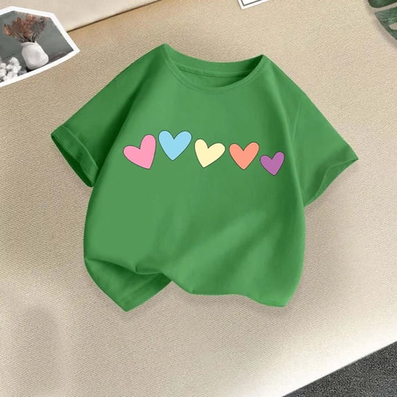 yillto Little Girls Short Sleeve Tops Kids Summer Cute Heart Graphic Tshirts Crewneck Tees 2-11 Years