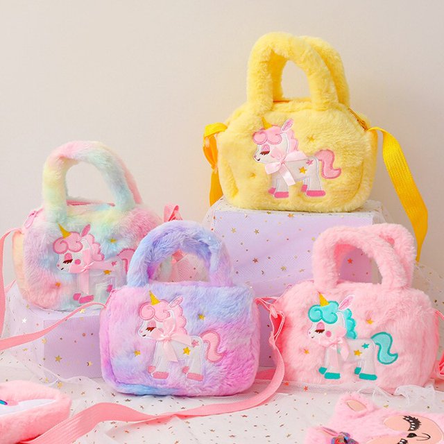 Unicorn Bag for Girls Plush Crossbody Bags Cute Princess Mini Handbag Kid Keys Coin Purse Children Christmas Gift Bolso De FelpaHeart Pink He Qiyong unisex