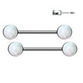 thumbnail image 2 of Nipple Barbells with Opal Bezel Set Tops Implant Grade Titanium 14G, 2 of 11