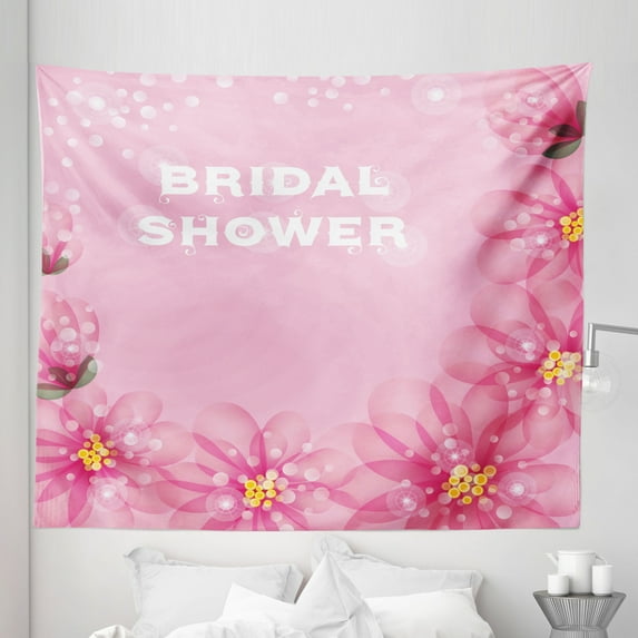 Pink Tapestry, Wedding Theme Flowers with Abstract Petals and Dots Image, Fabric Wall Hanging Decor for Bedroom Living Room Dorm, 5 Sizes, Hot Pink and Pale Pink, by Ambesonne