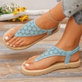 thumbnail image 4 of YgkuHd Women's Casual Flat Sandals Perforated Floral Upper Toe Post Style Elastic Ankle Strap Espadrille Sole Light Blue,9.5, 4 of 9