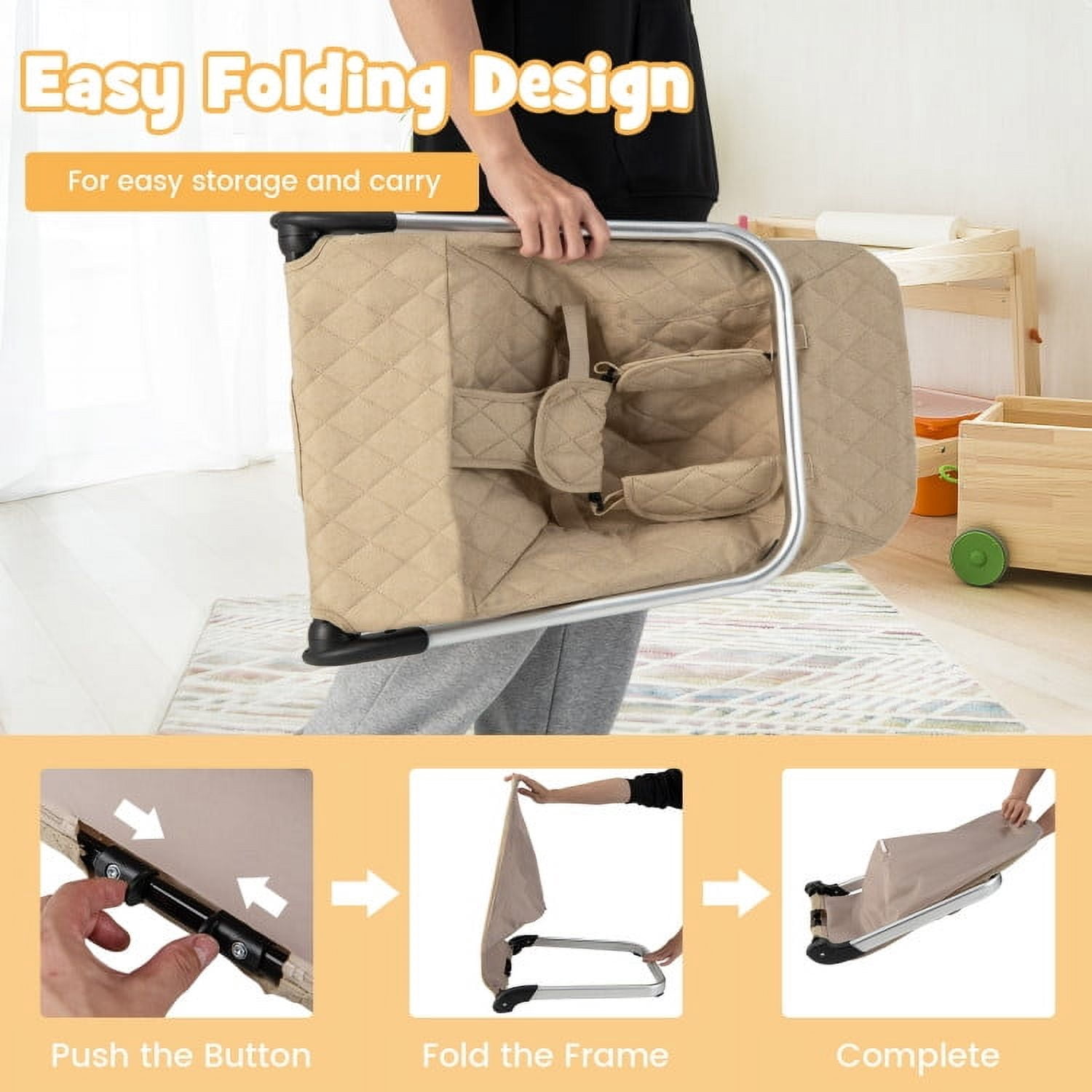 Kadyn Baby Bouncer,Rocker Chair Recliner,Baby Swing,Baby Bouncer Seat with Aluminum and Metal Frame-Beige