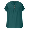 thumbnail image 5 of Linen Shirts for Women Casual V Neck Button Down Blouses Short Sleeve Office Work Tops Loose Vacation Tees Shirt Army Green S, 5 of 7