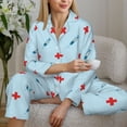 thumbnail image 5 of KLL Syringe And Red Cross Print Women's Long Sleeve Pajamas with Pants Sleepwear Loungewear 2 Set-Medium, 5 of 7
