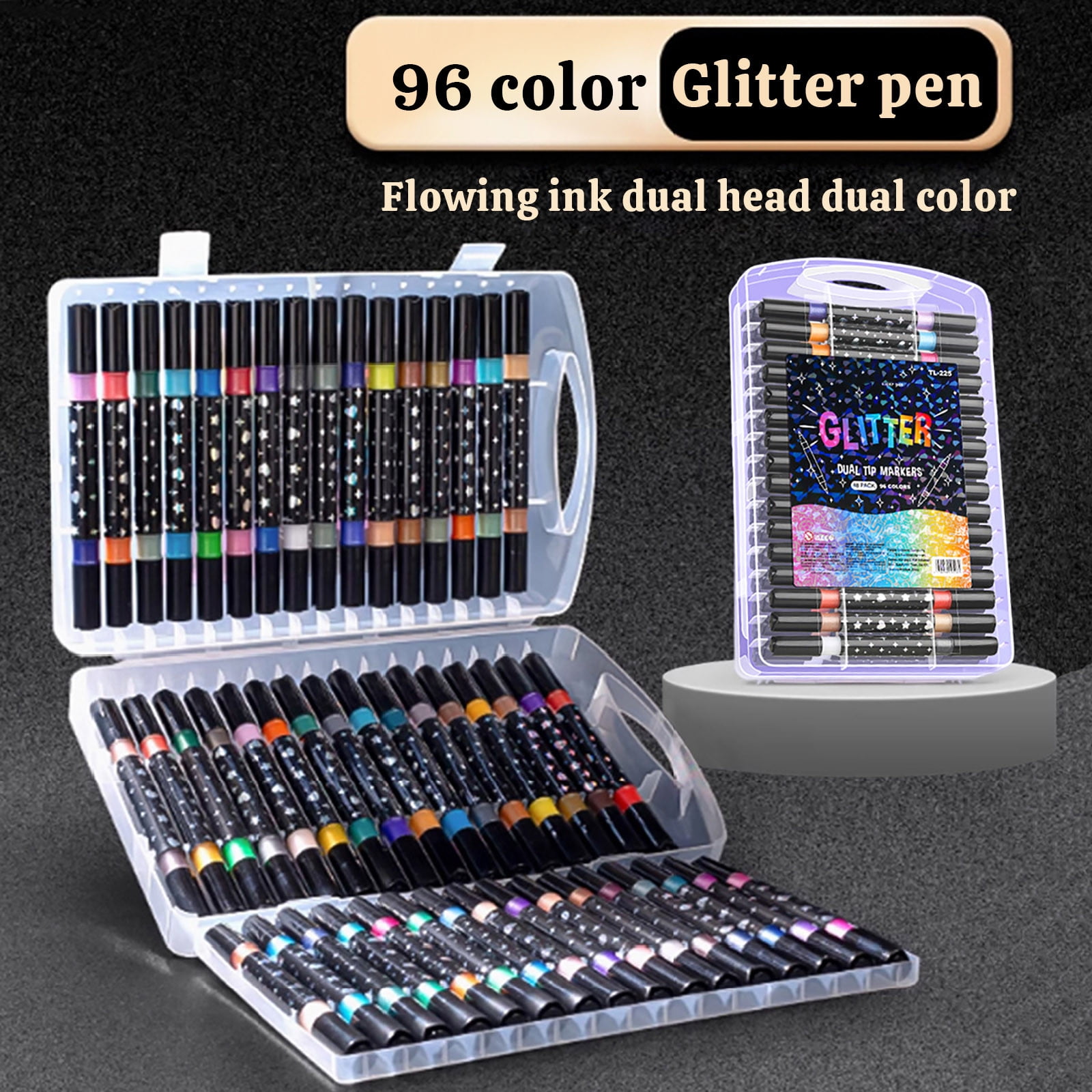 YZEGDCH 48Pcs Glitter Double-sided Markers Pen: 96 Glitter Colors Metallic Shimmer Marker Fine Tip Water-based Ink for Kids Adults DIY Crafts Greeting Birthday Cards Making Mugs Wood, Gift for Women