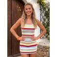 thumbnail image 4 of LMLYSoH Women Summer Outfit Horizontal Striped Knit 2 Piece Set Sleeveless Spaghetti Strap Cami Top and Mini Skirt, 4 of 8