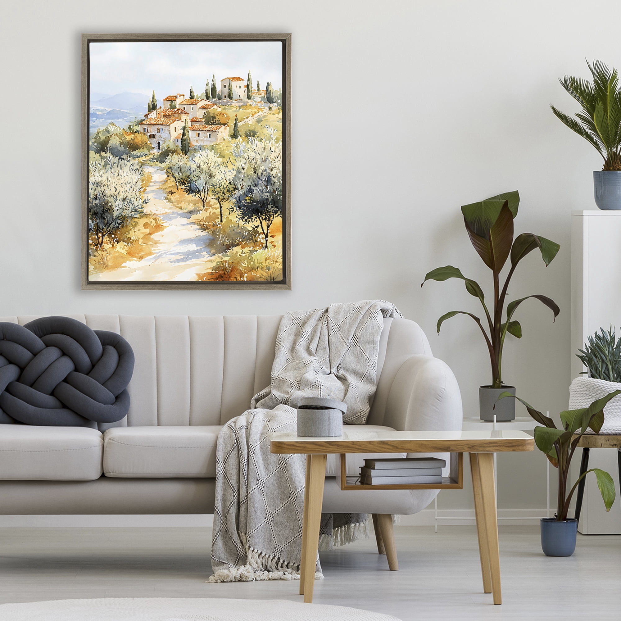Stupell Industries Tuscan Hilltop Village View Brown Framed Floater Canvas Wall Art, design by LSR Design Studio