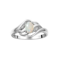 RYLOS Rings for Women 14K White Gold Ring Classic Style Birthstone Ring 6X4MM Gemstone & Diamonds October Opal Jewelry for Women Size 5