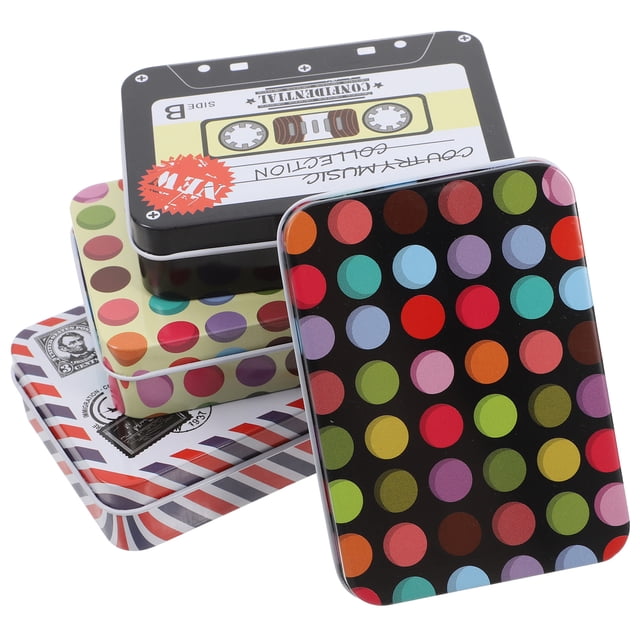 KAKOWELY small metal tin 4Pcs Mini Iron Tin Box Jewelry Cards Coin Storage Rectangular Bags Case Mini Portable Box Empty Craft Containers For Soap Mint Cookie Multi