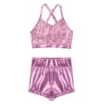 thumbnail image 3 of iiniim Kids Girls Shiny Metallic 2 Piece Dance Sports Gym Outfit Crop Top with Shorts Gymnastics Swimwear Activewear, 3 of 7