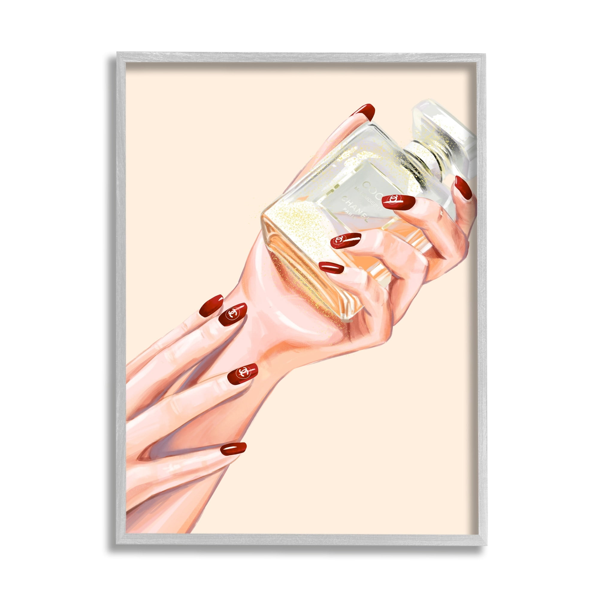 Stupell Industries Chic Red Nail Polish Holding Perfume Bottle Framed Wall Art, 24 x 30, Design by Ziwei Li