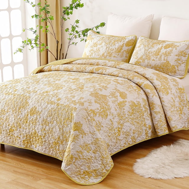 Juego de edredón WONGS BEDDING Botanical King Size, amarillo, 3 piezas