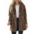 thumbnail image 3 of Women'S Faux Fur Jackets Autumn Winter Leopard Lapel Long Sleeves Coats Loose Fur Coat with Pockets Brown L, 3 of 9