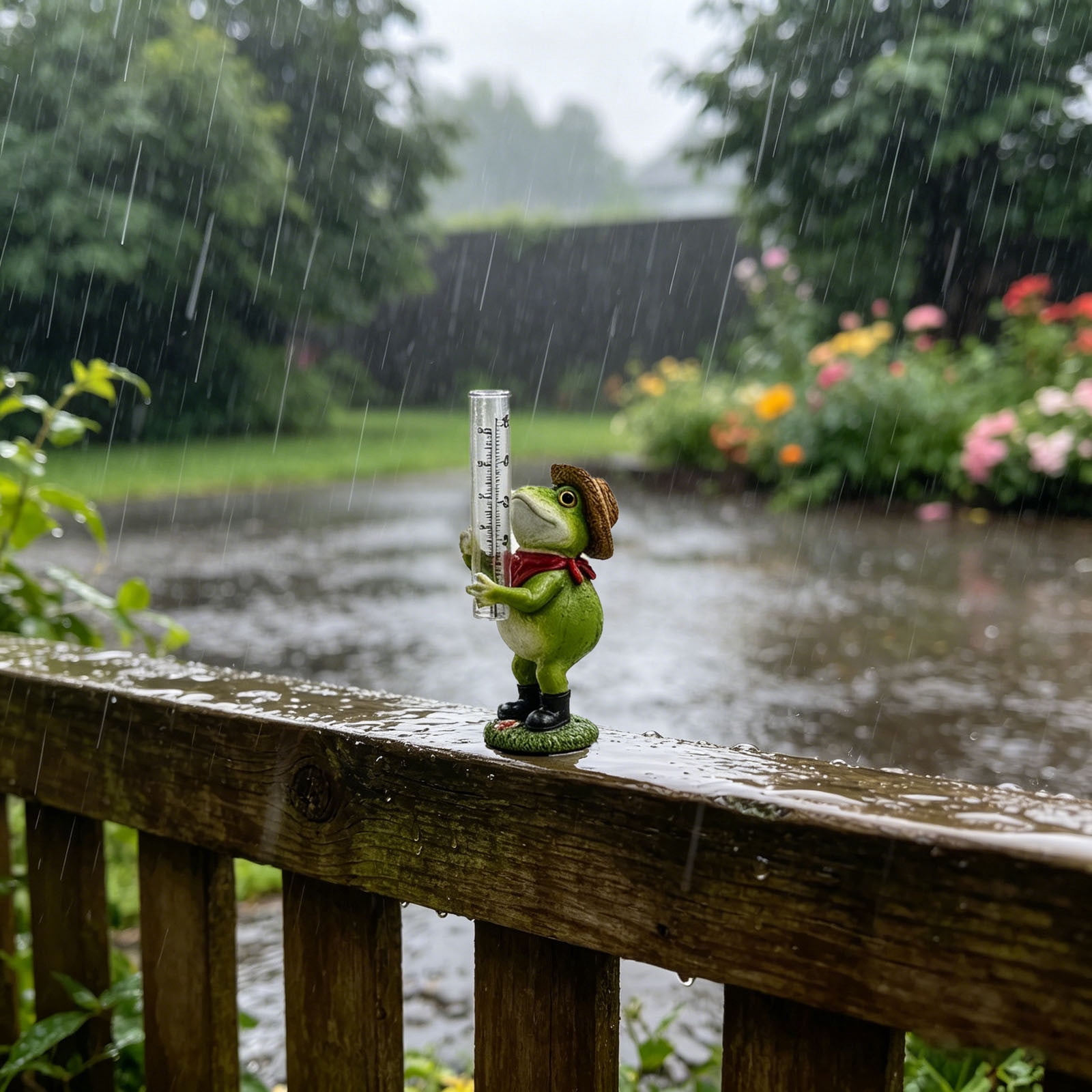 Frog Rain Gauge Garden Statue 7.1 Inch Resin Rain Gauge with 5" Transparent Tube Weatherproof Outdoor Yard Ornament for Patio Lawn Garden