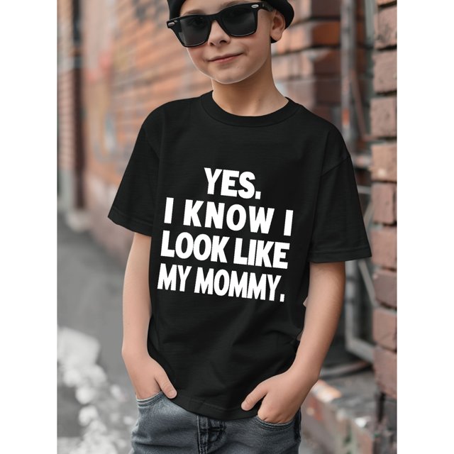 A Boy's Summer T-shirt With Alphabet Print Like My Mom's, Casual And Comfortable, Light And Breathable, Round Neck Short Sleeve T-shirt.