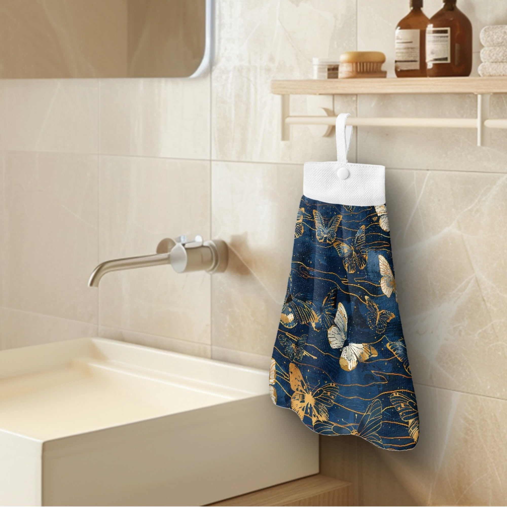 ZIATUBLE Butterfly Hanging Hand Dry Towels with Snap Button Hand Towels for Kitchen and Bathroom Machine Washable Tie Dish Towels Lightweight Hanging Hand Towels with Loop
