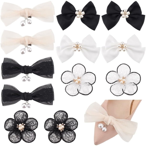 12 piezas de 6 estilos de clips para zapatos con perlas, hebillas, flores y lazos decorativos.