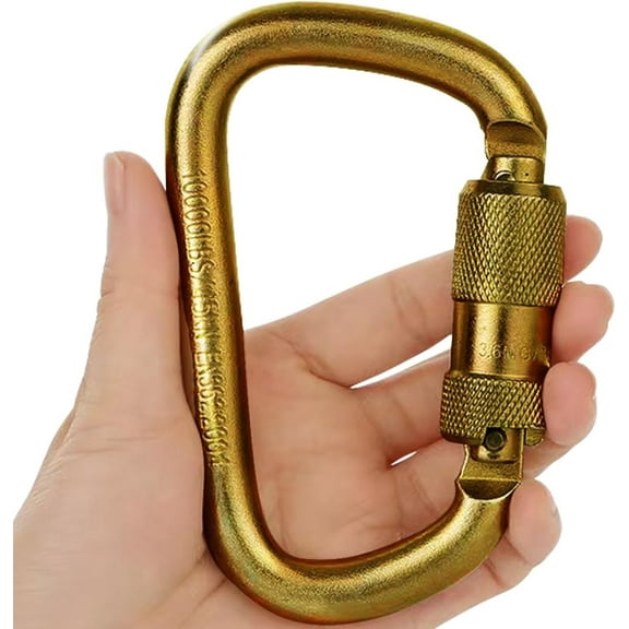 Heavy Duty Alloy Steel Auto-Locking Mountain Climbing Carabiner - 45KN Twist Lock Carabiner For Rock And Tree Climbing, Quick Release, Rescue And Mountaineering. 4.21 Inch, Large, Gold