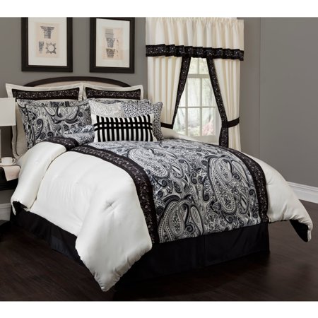 Present Living Home Dalya Black Cream Paisley 4 Piece Comforter