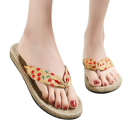 

Cathalem Fashion Spring And Summer Women Slippers Straw Espadrille Fruit Pattern Sandals Flip Flops Womens Slippers Memory Foam Beige 7.5