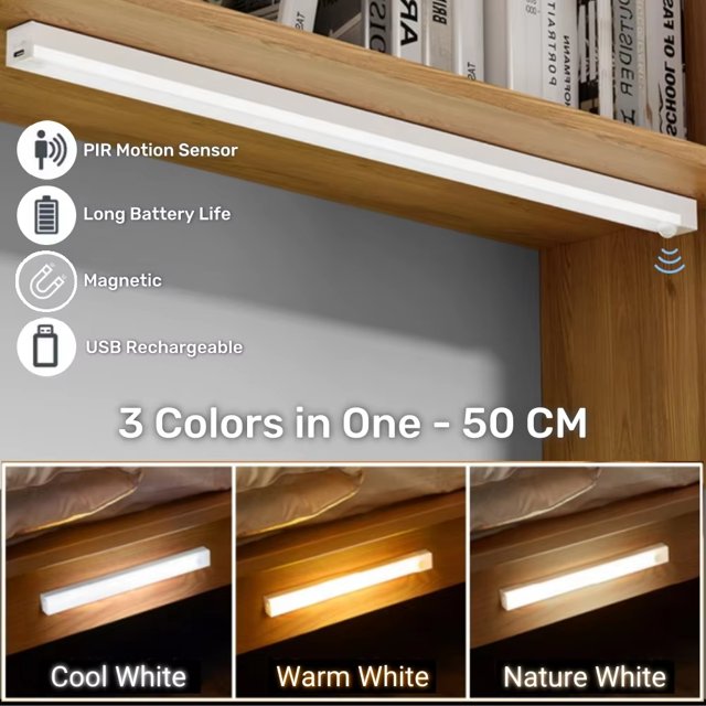 Luz LED nocturna con Sensor de movimiento recargable por USB, lámpara de barra con Detector inalámbrico para armario, cocina, escalera, decoración de cabecera