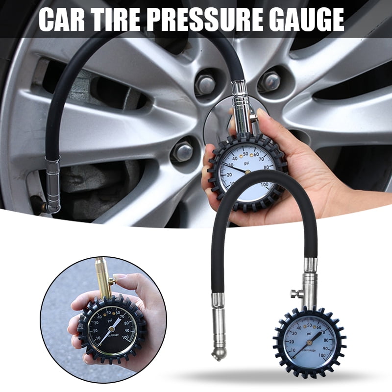 2" Motorcycle Car Copper Valve Leather Tube Tire Pressure Gauge Brass Universal 