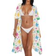 thumbnail image 2 of Xoenoiee Colorful Turtle Starfish Conch Pattern Women Short Sleeve Kimono Cardigan Lightweight Open Front Cover Up Loungewear Cape Casual Loose Resort Wear for Summer, 2 of 7