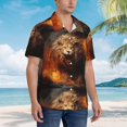 thumbnail image 3 of Pofeuu Cool Fire Lion Print Hawaiian Shirt for Men Sleeves Casual Button Down Summer Beach Dress Shirts T-Shirts,Medium, 3 of 7
