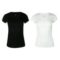 thumbnail image 2 of Sofra Ladies 2 Pack Short Sleeve V Neck T-Shirts White Aqua L, 2 of 4