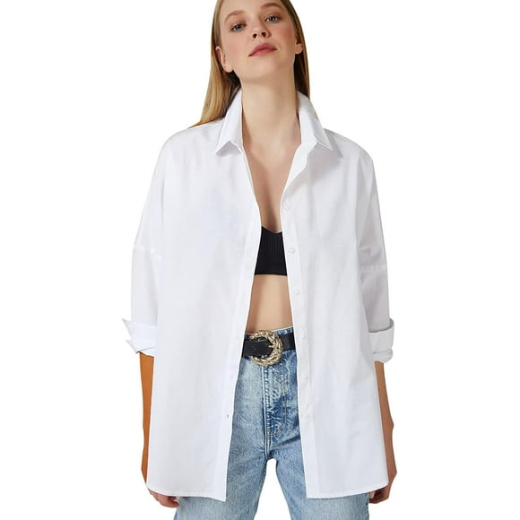 DART Blouses for Women Fashion, Casual Long Sleeve Button Down Shirts Tops, XS-3XL White Small