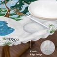 thumbnail image 3 of Blue Christmas Round Tablecloth, Fitted Table Cover with Elastic for 36"-44" Round Tables, Xmas Tree Snowman Elk Snowflake Table Cloth Outdoor Indoor Dinning Party Waterproof Tablecloths, 3 of 7
