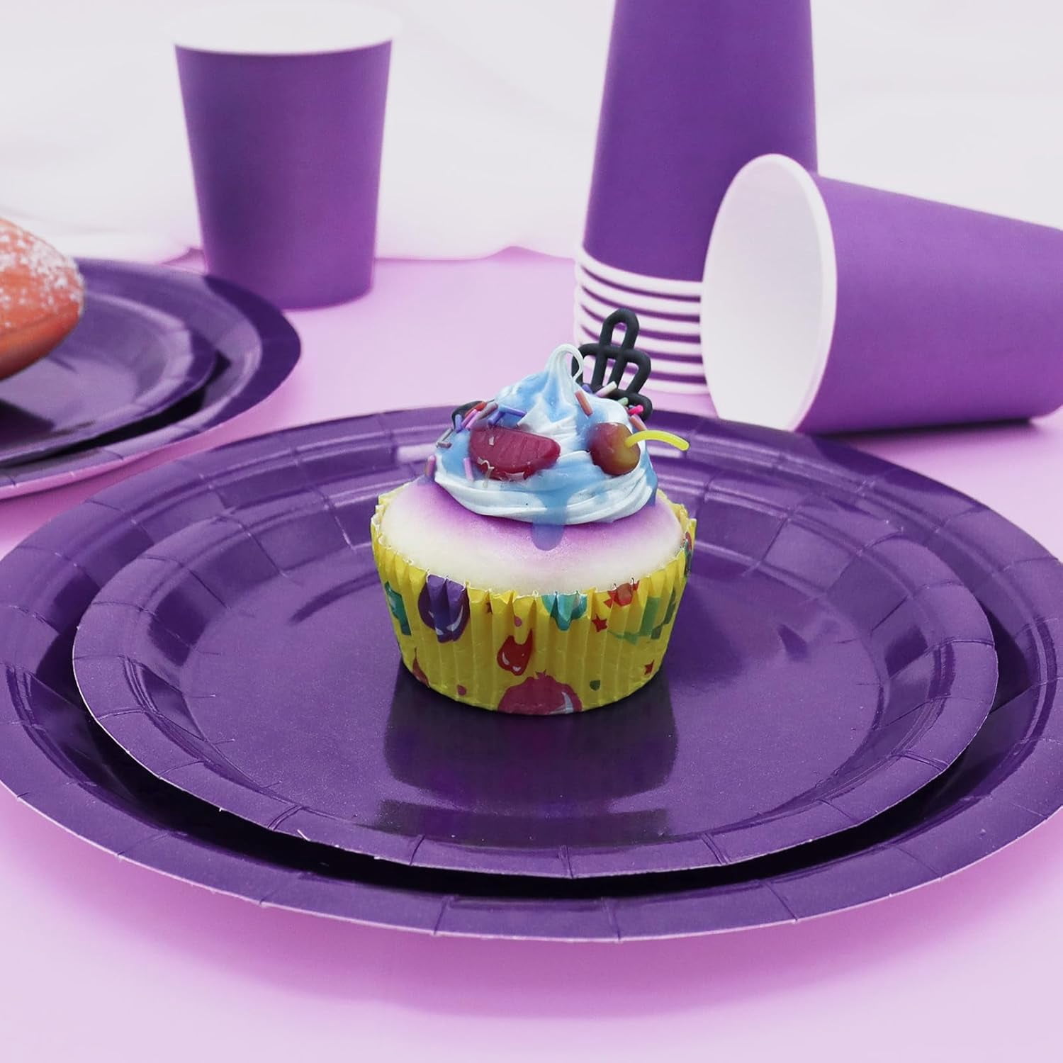 Purple Paper Plates Party Supplies, 168pcs Purple Plates and Cups and Napkins Set for Mardi Gras, Birthday, Halloween, Graduation Parties