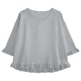 thumbnail image 5 of CAIVO Women Blouses Dressy Casual Linen Round Neck Ruffle Sleeve Loose 3/4 Sleeve O-Neck Solid Color Comfort Tops, 5 of 5