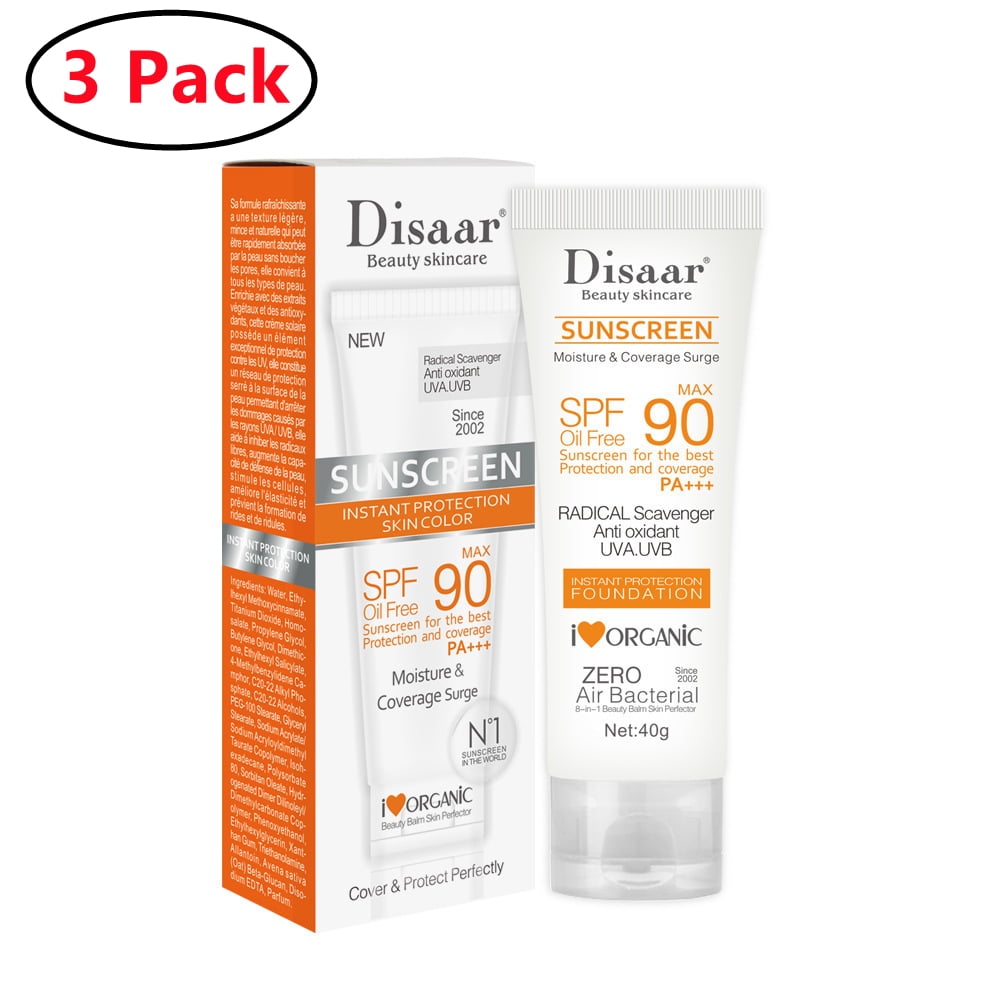 3 Pack Body & Face Sunscreen SPF 90, Oil Free Sunscreen for Sensitive