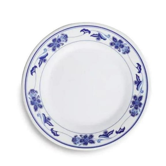 Yanco PO-1007 Peony Melamine 7 in. Round Plate - White & Blue