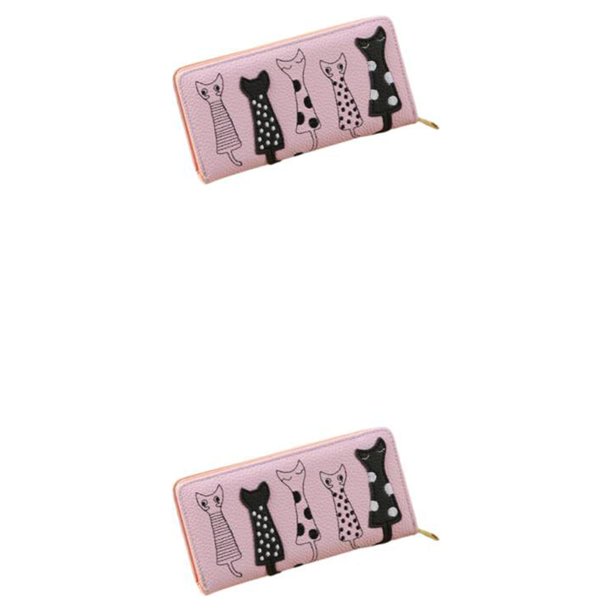 Sonducket Cartera larga de lujo para mujer, tarjetero con diseño de gato, bolso informal bordado, monedero de piel sintética con cremallera y Type1 NO1